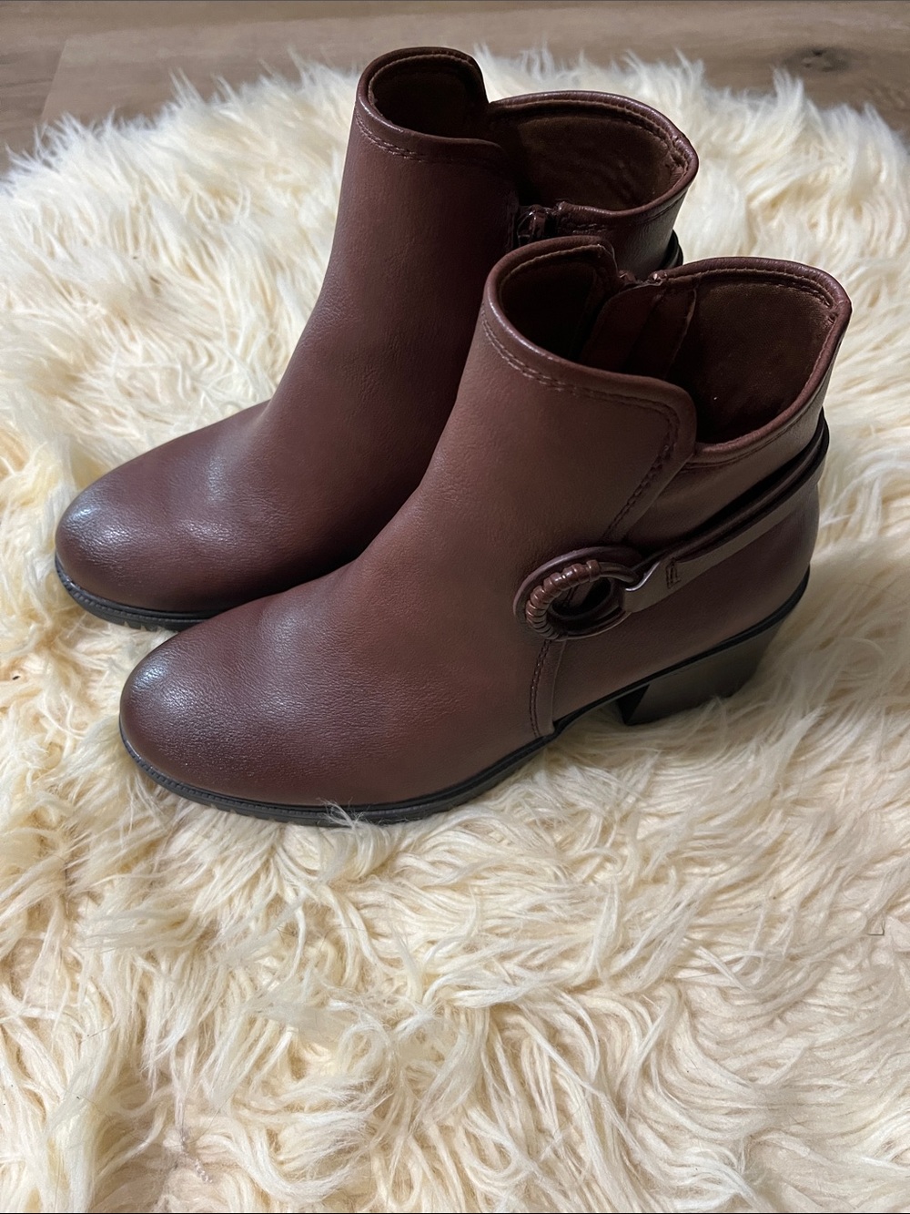 BareTraps Chocolate Brown Ankle Booties with Buckle Accent